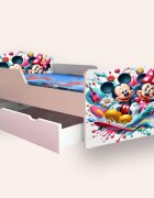 CameraMagica Pat pentru copii Mickey si Minnie cu sertar si saltea 2-12 ani 160x80 cm