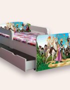 CameraMagica Pat pentru copii Rapunzel cu manere si sertar 2-12 ani 160x80 cm