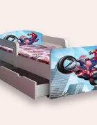 CameraMagica Pat pentru copii Spider Man varianta 3 cu manere sertar si saltea 2-12 ani 160x80 cm