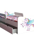 CameraMagica Pat pentru copii Unicorn cu sertar si saltea 2-12 ani 160x80 cm