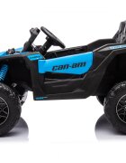 Can-Am Masinuta electrica pentru copii Can Am Marverick UTV Blue 12V 90W cu telecomanda 2.4G deschidere usi scaun ergonomic pornire la buton functii muzicale si suspensii