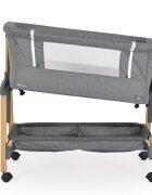 CANGAROO Patut Co-Sleeper Adoro Grey 90x53 cm cu laterala culisanta Saltea si Plasa de insecte incluse Spatiu depozitare 7 nivele de reglare a inaltimii Roti cu frana