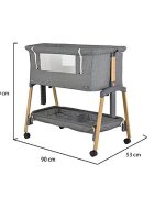 CANGAROO Patut Co-Sleeper Adoro Grey 90x53 cm cu laterala culisanta Saltea si Plasa de insecte incluse Spatiu depozitare 7 nivele de reglare a inaltimii Roti cu frana