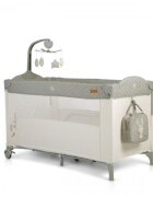CANGAROO Patut pliabil de calatorie 3in1 Indiana Grey cu 2 nivele laterala culisanta organizator haine cu 4 compartimente segmente plasa de ventilatie geanta accesorii saltea si carusel
