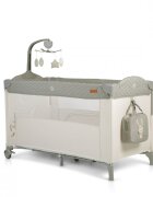 CANGAROO Patut pliabil de calatorie 3in1 Indiana Grey cu 2 nivele laterala culisanta organizator haine cu 4 compartimente segmente plasa de ventilatie geanta accesorii saltea si carusel