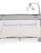 CANGAROO Patut pliabil de calatorie 3in1 Indiana Grey cu 2 nivele laterala culisanta organizator haine cu 4 compartimente segmente plasa de ventilatie geanta accesorii saltea si carusel