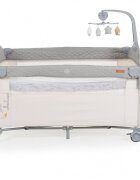 CANGAROO Patut pliabil de calatorie 3in1 Indiana Grey cu 2 nivele laterala culisanta organizator haine cu 4 compartimente segmente plasa de ventilatie geanta accesorii saltea si carusel