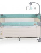 CANGAROO Patut pliabil de calatorie 3in1 Indiana Mint cu 2 nivele laterala culisanta organizator haine cu 4 compartimente segmente plasa de ventilatie geanta accesorii saltea si carusel