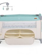 CANGAROO Patut pliabil de calatorie 3in1 Indiana Mint cu 2 nivele laterala culisanta organizator haine cu 4 compartimente segmente plasa de ventilatie geanta accesorii saltea si carusel