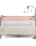 CANGAROO Patut pliabil de calatorie 3in1 Indiana Pink cu 2 nivele laterala culisanta organizator haine cu 4 compartimente segmente plasa de ventilatie geanta accesorii saltea si carusel