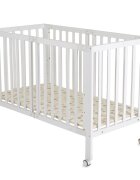 CANGAROO Patut pliabil din lemn pentru copii Nova 124.5x65x86 cm somiera reglabila pe 3 nivele de inaltime 4 roti cu sistem de blocare materiale si vopsele sigure