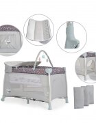 CANGAROO Patut pliabil Good Night Silver cu 2 nivele usita cu fermoar bara de jucarii roti cu blocare geanta de transport si masuta de infasat