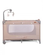CANGAROO Patut pliabil pentru copii cu 2 nivele Once Upon a Time L2 Beige usa acces cu fermoar buzunar accesorii saltea pliabilacarusel muzical si geanta transport incluse