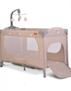 CANGAROO Patut pliabil pentru copii cu 2 nivele Once Upon a Time L2 Beige usa acces cu fermoar buzunar accesorii saltea pliabilacarusel muzical si geanta transport incluse