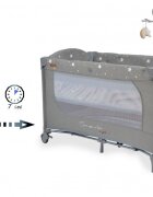 CANGAROO Patut pliabil pentru copii cu 2 nivele Once Upon a Time L2 Grey usa acces cu fermoar buzunar accesorii saltea pliabilacarusel muzical si geanta transport incluse