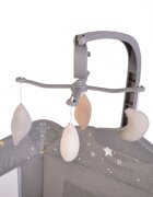 CANGAROO Patut pliabil pentru copii cu 2 nivele Once Upon a Time L2 Grey usa acces cu fermoar buzunar accesorii saltea pliabilacarusel muzical si geanta transport incluse