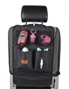 CANGAROO Protectie spatar si organizator auto pentru copii BlackModel universalProtejeaza scaunul din fata de murdarieBuzunare multipleCompartiment pentru seervetele umede si SticlaDimensiune 59x39 cm