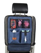 CANGAROO Protectie spatar si organizator auto pentru copii DenimModel universalProtejeaza scaunul din fata de murdarieBuzunare multipleCompartiment pentru seervetele umede si Sticla