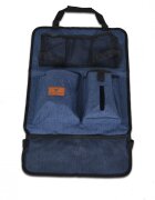 CANGAROO Protectie spatar si organizator auto pentru copii DenimModel universalProtejeaza scaunul din fata de murdarieBuzunare multipleCompartiment pentru seervetele umede si Sticla