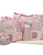 CANGAROO Set 5 piese cu Geanta multifunctionala pentru mamici Mama Bag Stella Pink compartimente practicecu maner reglabilhusa termoizolanta pentru biberonsalteluta gentuta suzete si geanta scutece