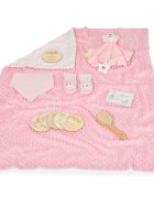 CANGAROO Set cadou 6in1 pentru nou nascut Bearly Gri cu paturica dubla 100x80cmjucarie atasamentsosetebavetaperie cu peri naturali si cartonase etape crestere in cutie cadou cu felicitare