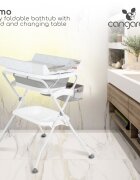CANGAROO Set de baie 2in1 Como Roz cu design PliabilMasuta de infasat impermeabila cu taliometruCadita pliabila cu furtun scurgere apaOrganizatorPolita pentru accesoriiInaltime confortabila pentru parinti