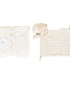 CANGAROO Set paturica 75x100cm si jucarie de atasament Bennie Beige din bumbac Minkyin cutie cadou eleganta