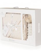 CANGAROO Set paturica 75x100cm si jucarie de atasament Bennie Beige din bumbac Minkyin cutie cadou eleganta