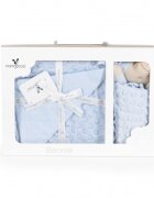 CANGAROO Set paturica 75x100cm si jucarie de atasament Bennie Blue din bumbac Minkyin cutie cadou eleganta