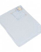CANGAROO Set paturica 75x100cm si jucarie de atasament Bennie Blue din bumbac Minkyin cutie cadou eleganta