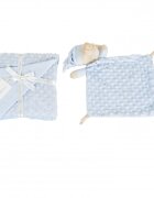 CANGAROO Set paturica 75x100cm si jucarie de atasament Bennie Blue din bumbac Minkyin cutie cadou eleganta