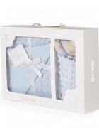 CANGAROO Set paturica 75x100cm si jucarie de atasament Bennie Blue din bumbac Minkyin cutie cadou eleganta