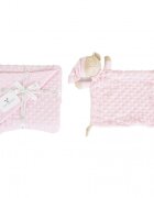 CANGAROO Set paturica 75x100cm si jucarie de atasament Bennie Pink din bumbac Minkyin cutie cadou eleganta