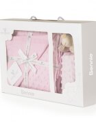 CANGAROO Set paturica 75x100cm si jucarie de atasament Bennie Pink din bumbac Minkyin cutie cadou eleganta