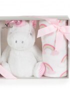 CANGAROO Set Paturica 90x75cm si Jucarie din plus 23cm pentru copii Rainbow Unicorndin material moaleideala pentru carucior sau patut