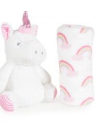 CANGAROO Set Paturica 90x75cm si Jucarie din plus 23cm pentru copii Rainbow Unicorndin material moaleideala pentru carucior sau patut