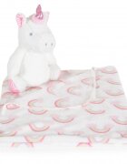 CANGAROO Set Paturica 90x75cm si Jucarie din plus 23cm pentru copii Rainbow Unicorndin material moaleideala pentru carucior sau patut