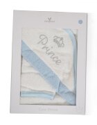 CANGAROO Set prosop cu gluga pentru bebelusi Cute Prince Blue si manusa de baie din bumbac absorbantdimensiune 75x75 cmrecomandat de la nastere