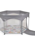 CANGAROO Tarc de joaca hexagonal pentru copii Playbox Greypliabil compactbaza termoizolantapereti cu plasa interioara 360 pentru vizibilitate si ventilatieintrare cu fermoarconstructie usoara si stabila 139x118x74.5 cm