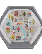 CANGAROO Tarc de joaca hexagonal pentru copii Playbox Greypliabil compactbaza termoizolantapereti cu plasa interioara 360 pentru vizibilitate si ventilatieintrare cu fermoarconstructie usoara si stabila 139x118x74.5 cm