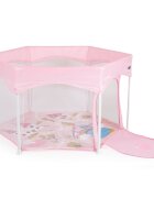 CANGAROO Tarc de joaca hexagonal pentru copii Playbox Pinkpliabil compactbaza termoizolantapereti cu plasa interioara 360 pentru vizibilitate si ventilatieintrare cu fermoarconstructie usoara si stabila139x118x74.5 cm
