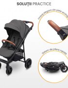 CARETERO Carucior pentru copii Elma Dark Grey 0-4 anispatar reglabil roti EVA copertina extensibila maner parental reglabil husa de ploaie si saculet iarna incluse
