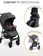 CARETERO Carucior pentru copii Elma Dark Grey 0-4 anispatar reglabil roti EVA copertina extensibila maner parental reglabil husa de ploaie si saculet iarna incluse