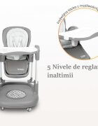 CARETERO Scaun de masa multifunctional Sitron Gri 3in1 transformabil in scaun de masabalansoarpremergator masuta si suport picioare reglabile inaltime ajustabila roti silentioase centuri de siguranta pernuta reductor