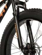 CARPAT Bicicleta MTB-Fat Bike Bigone C26278G NegruPortocaliu Schimbator spate Shimano Altus 16 viteze roti 26 inch frane mecanice disc inaltime utilizator 150-195 cm greutate suportata 120 kg