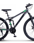 CARPAT Bicicleta MTB Full-Suspension E- E2460A GriNegruVerde roti 24 inch inaltime utilizator 130-150 cm greutate suportata 100 kg