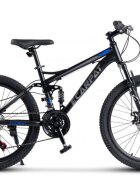 CARPAT Bicicleta MTB Full-Suspension E- E2460A NegruGriAlbastru roti 24 inch inaltime utilizator 130-150 cm greutate suportata 100 kg
