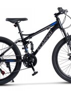 CARPAT Bicicleta MTB Full-Suspension E- E2460A NegruGriAlbastru roti 24 inch inaltime utilizator 130-150 cm greutate suportata 100 kg