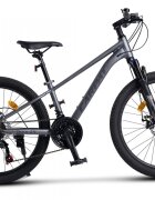 CARPAT Bicicleta pentru copii MTB-HT Pro Teen C24472A GriNegru roti 24 inch cadru aluminiu 21 viteze echipare Shimano frane disc mecanice cabluri integrate
