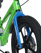 CARPAT Bicicleta pentru copii PRO C18144B 18 inch VerdeAlbastru 5-7 ani Cadru aluminiu cu Suspensie Frana spate tambur frana fata V-Brake Aparatoare lant Janta Magneziu Aparatori noroi fataspate Sonerie